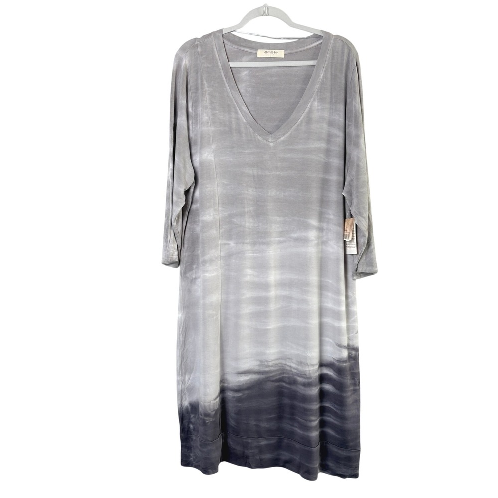 A Beautiful Soul T-Shirt Dress Womens 3X C Grey Ombre V-Neck 3/4 Sleeve NWT